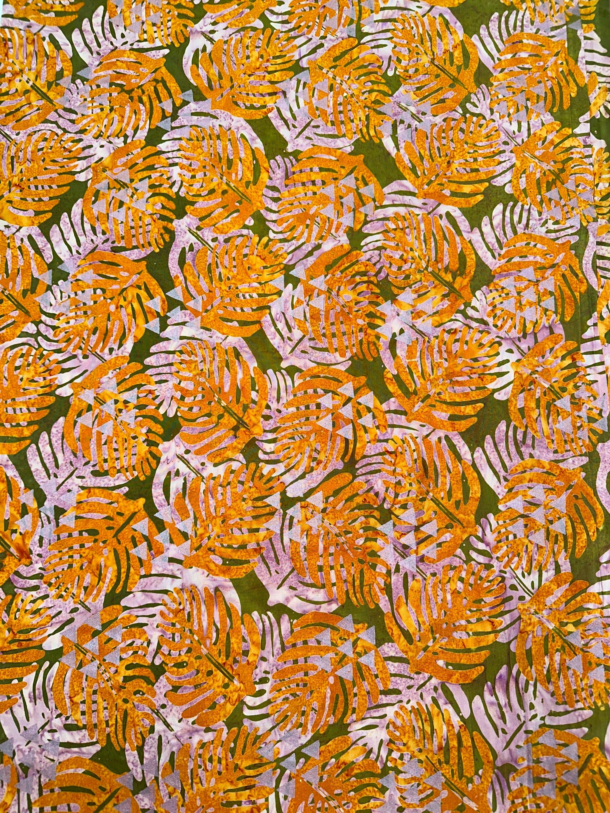 Monstera Plant Pattern Batik Fabric Orange White Green Quilting C monstera-plant-pattern-batik-fabric-orange-white-green-quilting-c