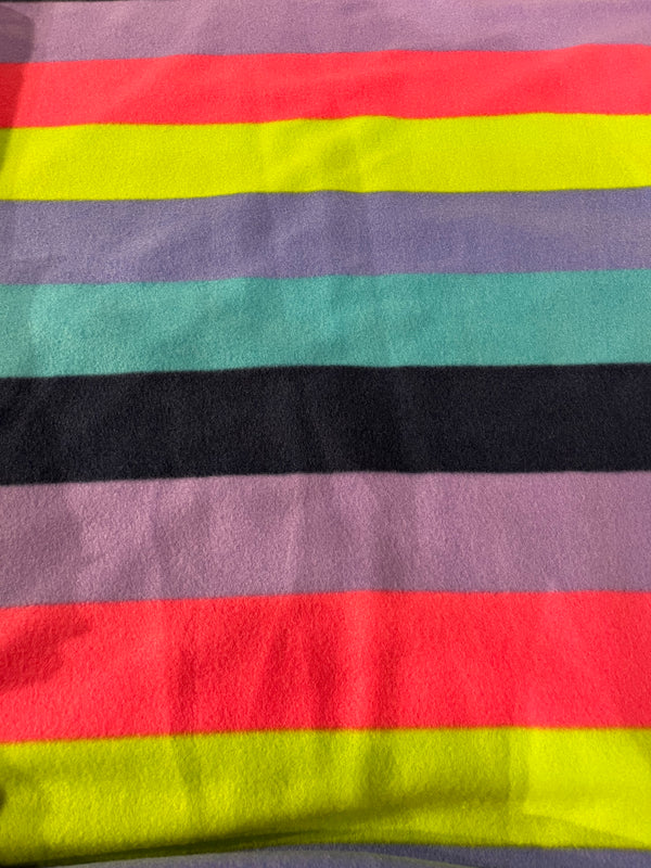Striped fleece—58”wide, 100%polyester and $6.99 per yd.