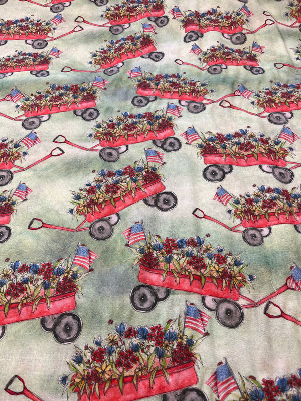 SW floral wagon-100%cotton, 44” wide.