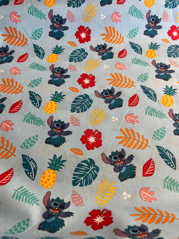 Stitch hula-100% cotton, 44” wide and $4.99 per yd.