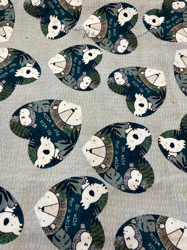 Wild at heart-100%cotton, 44” wide and &4.99 per yd.