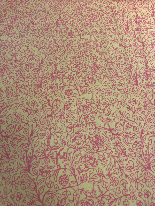 Exotic floral bird pink lemonade-100% cotton, 44” wide