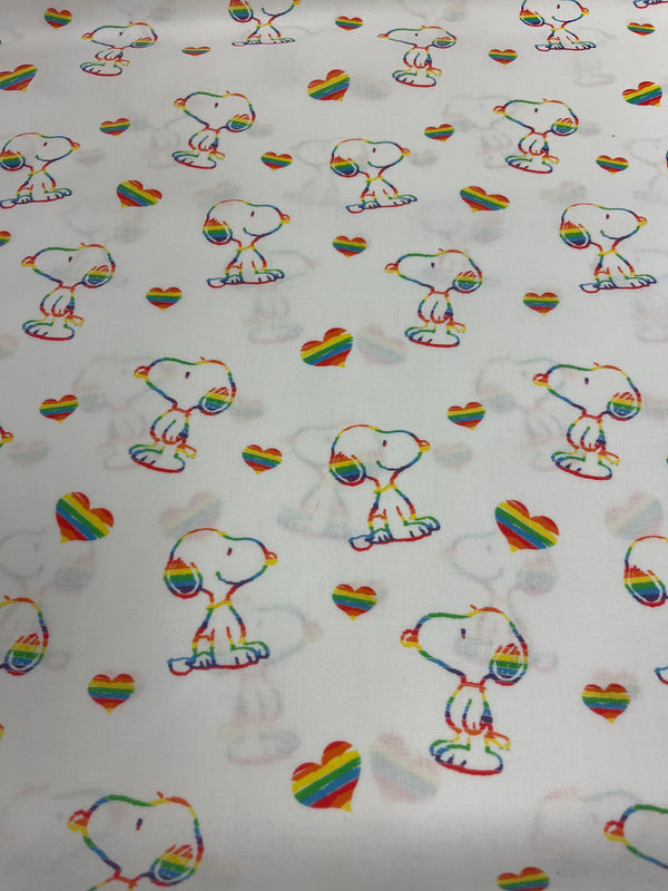 Pride peanuts rainbow-100% cotton, 44” wide.