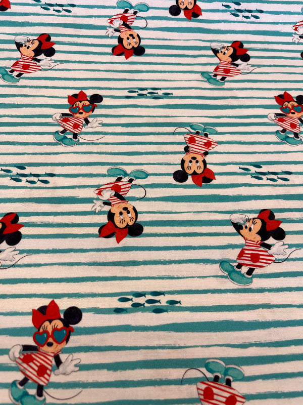 Minnie ocean stripe-100% cotton, 44” wide and $4.99 per yd.