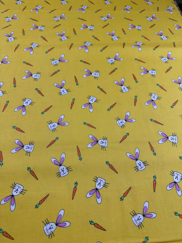 Andover Fabrics - Hoppy Easter - Bunnies & Carrots on Yellow Cotton Fabric - 44/45" Wide - 100% Cotton