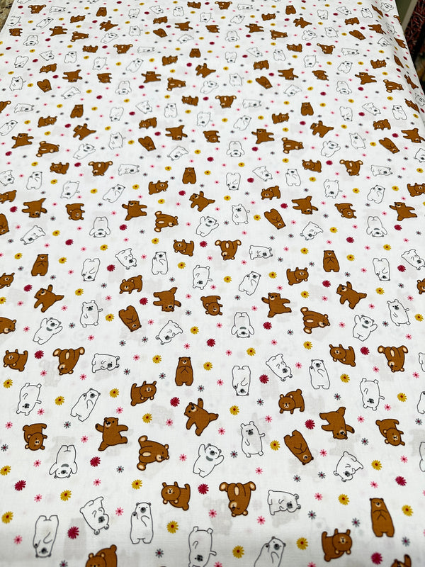 Bears on White Cotton - Quilting Fabric - 44/45" Wide - 100% Cotton - Sec 2