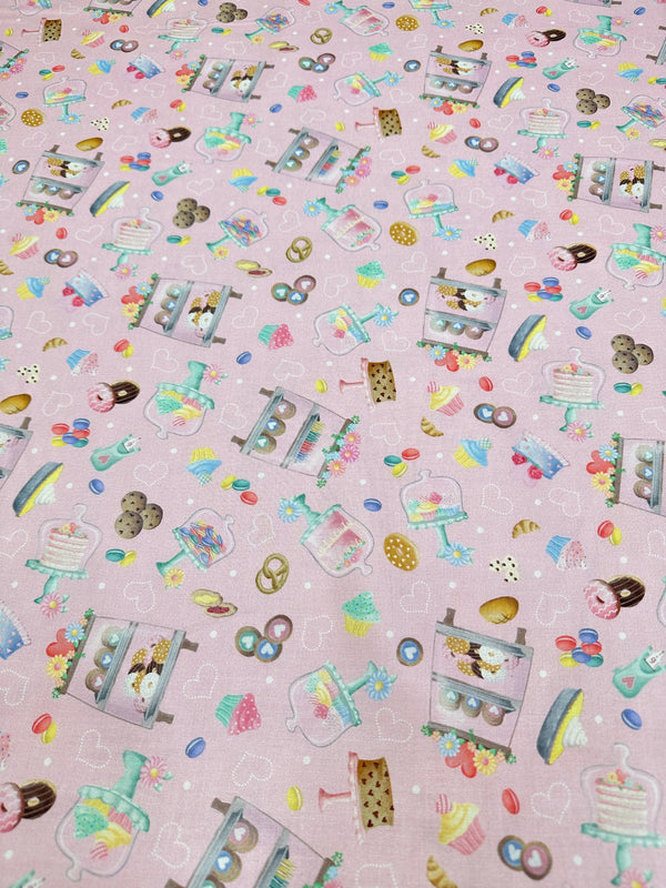 Birthday Cake on Pink Cotton - Quilting Fabric - 44/45" Wide - 100% Cotton - Sec 2