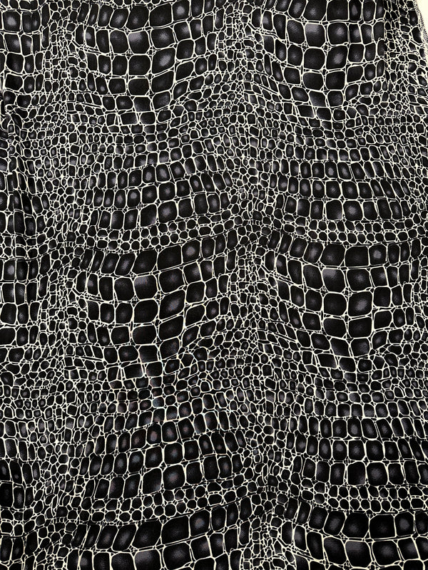 Black Alligator Skin Pattern - 100% Silk - 44/45" Wide
