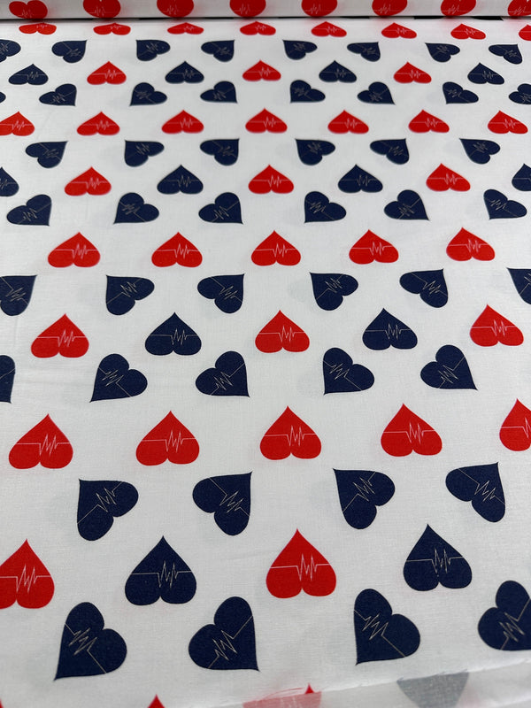 Black & Red Hearts on White Cotton Fabric - 44/45" Wide - 100% Cotton - AI2