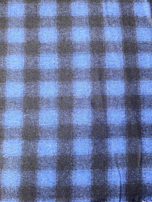 Blue & Black Buffalo Plaid Melton Wool Blend - 50% Wool 50% Poly