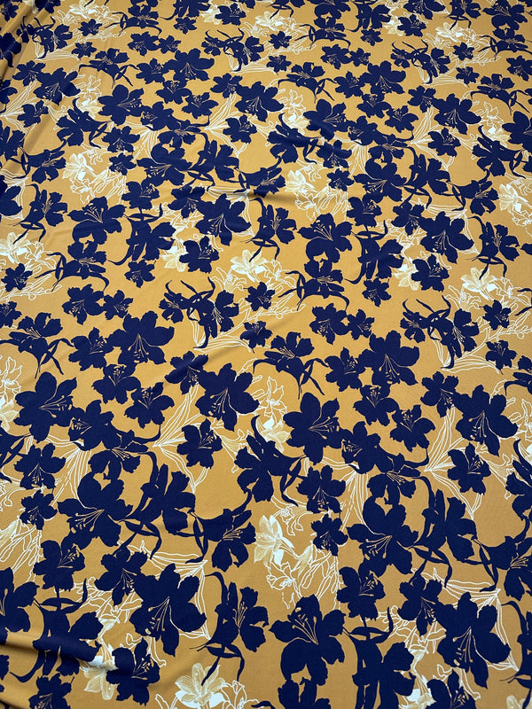 Blue Lilies Floral Pattern - Spandex Knit - 58-60" Wide