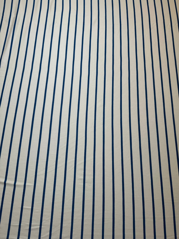 Blue Strips on White Knit - Spandex Knit - 60" Wide