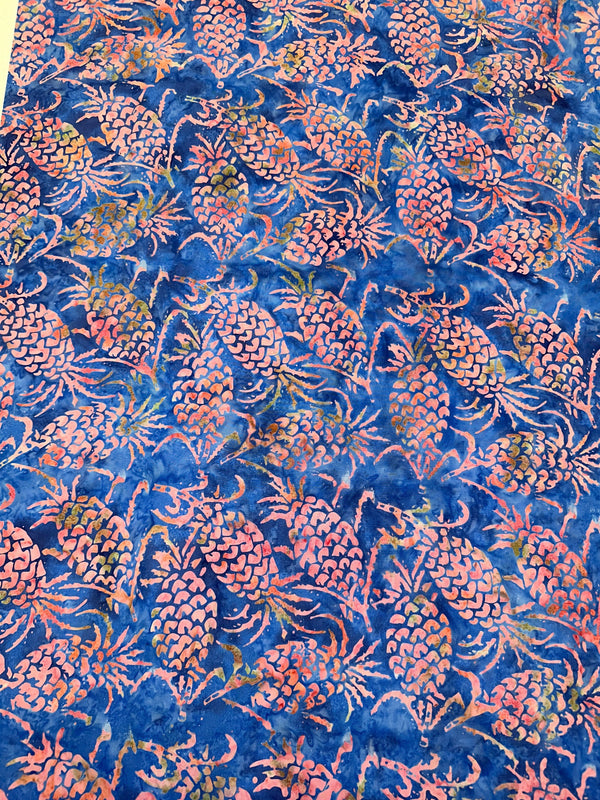 Blue, Purple, Pink Pineapple pattern Batik Fabric - Quilting Cotton - 44/45" - 100% Cotton