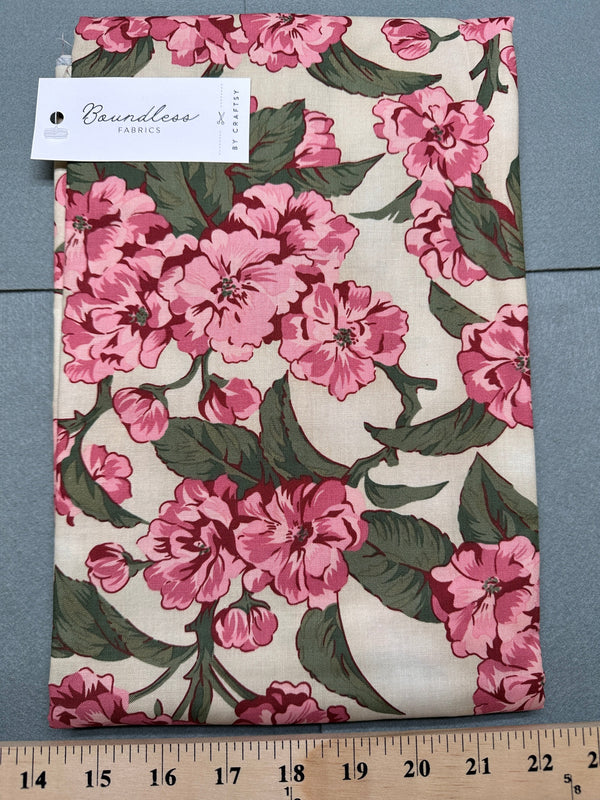 Boundless Fabrics - Main Floral Cream - 2 yard Pre-Cut - 44/45" Wide - 100% Cotton