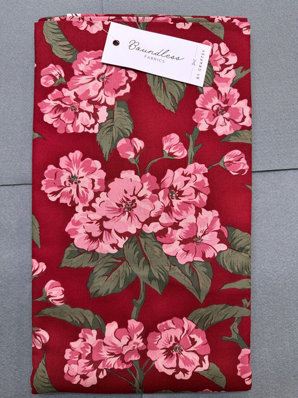 Boundless Fabrics - Main Floral Red - 3 yard Pre-Cut - 44/45" Wide - 100% Cotton