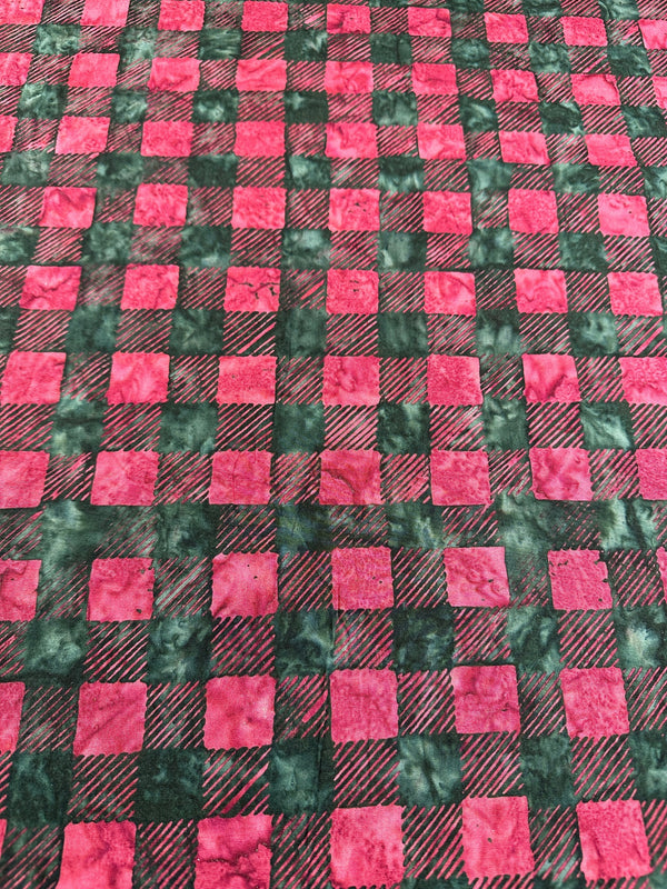 Buffalo Plaid - Red & Washed Black Batik Cotton - 44/45" Wide - 100% Cotton Fabric