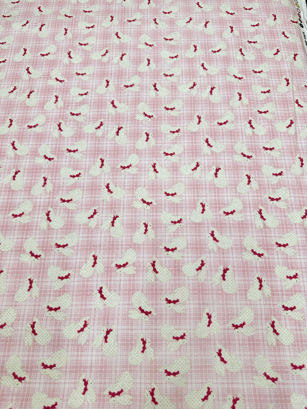 Bunnies on Pink Plaid Cotton - Quilting Fabric - 44/45" Wide - 100% Cotton - Sec 2