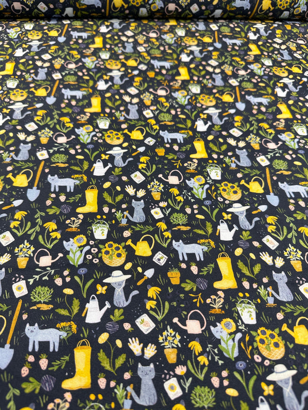 Cats Gardening - Cotton Fabric - 44/45" Wide - 100% Cotton AI2
