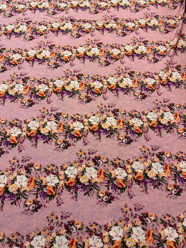 Chain of Flowers on Pink Polyester - Polyester Fashion Fabric - 58/60" Wide