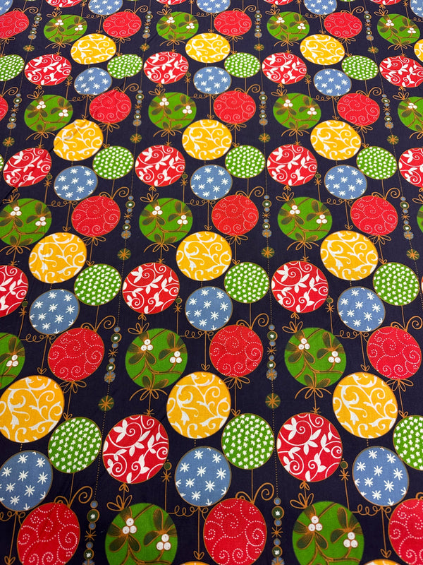 Christmas Fabric - Ball Ornaments on  Poly/Cotton - 60" Wide - 65% Polyester - 35% Cotton