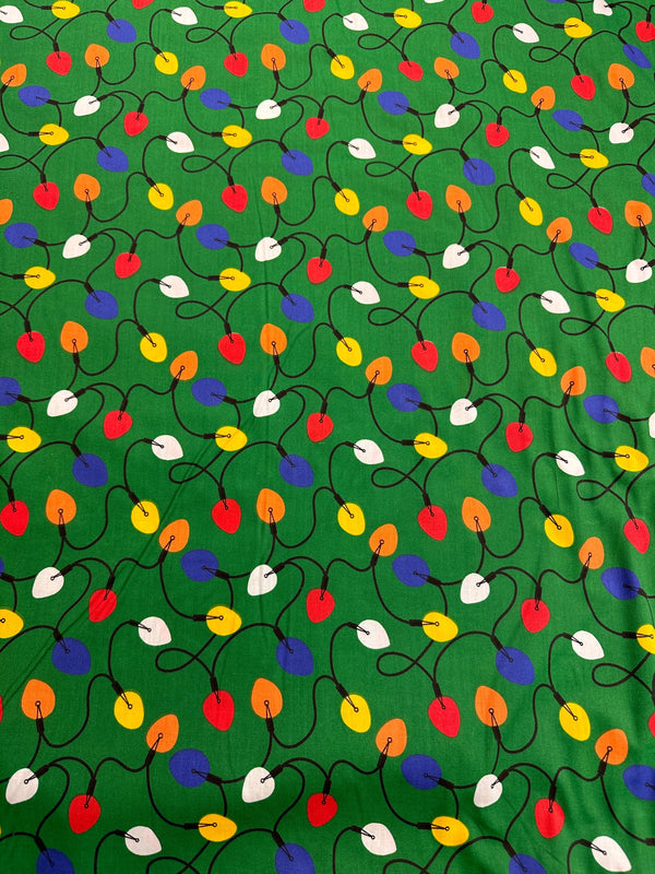 Christmas Fabric - Lights on Green Poly/Cotton - 60" Wide - 65% Polyester - 35% Cotton