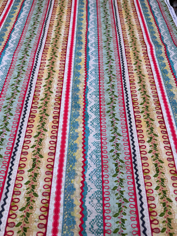 Christmas Magic Brocade & Holly Stripe - Cotton Fabric - 44/45" Wide - 100% Cotton - sec5