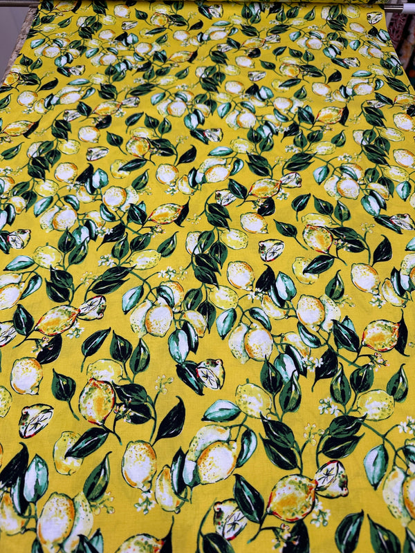 Citrus Garden Lemons on Yellow Cotton Fabric - 44/45" Wide - 100% Cotton sec7