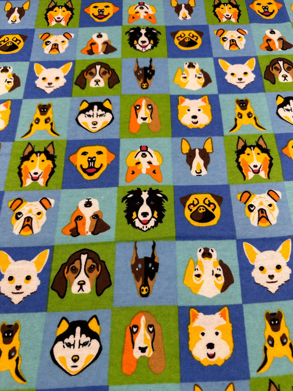 Dog Face Flannel - Cotton Flannel Fabric -  44/45" Wide - 100% Cotton