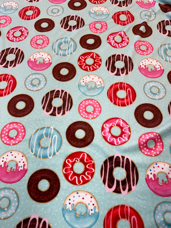 Donuts on Baby Blue Minky Fabric