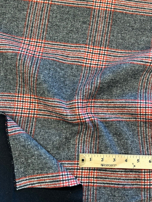 Double Sided - Gray, Red, Black Plaid & Black Melton Wool Blend - 50% Wool 50% Poly