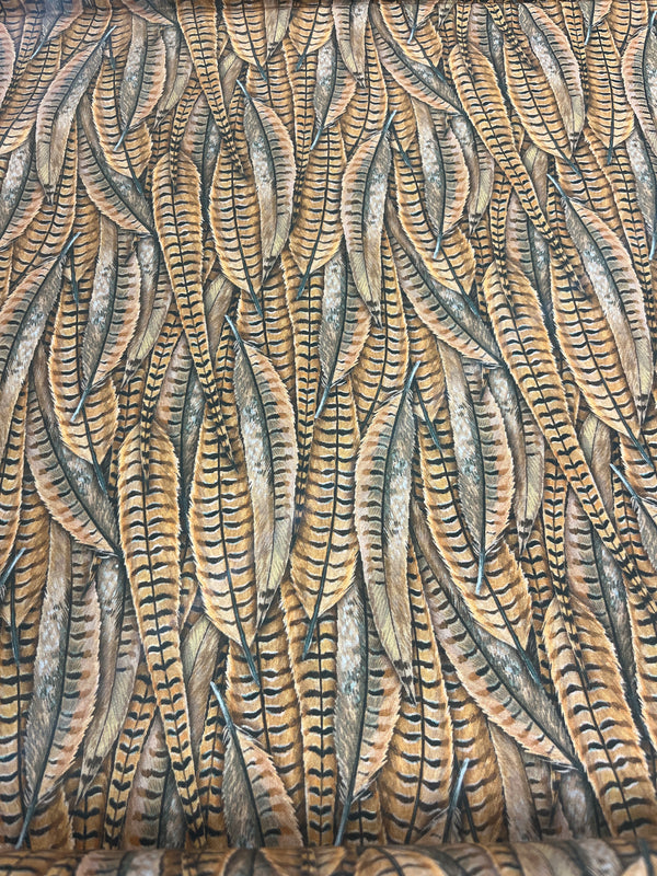 Crested ring neck feathers-100% cotton, 44”wide
