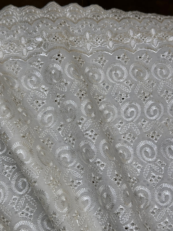 Eyelet Fabric - Ivory - Woven Double Border