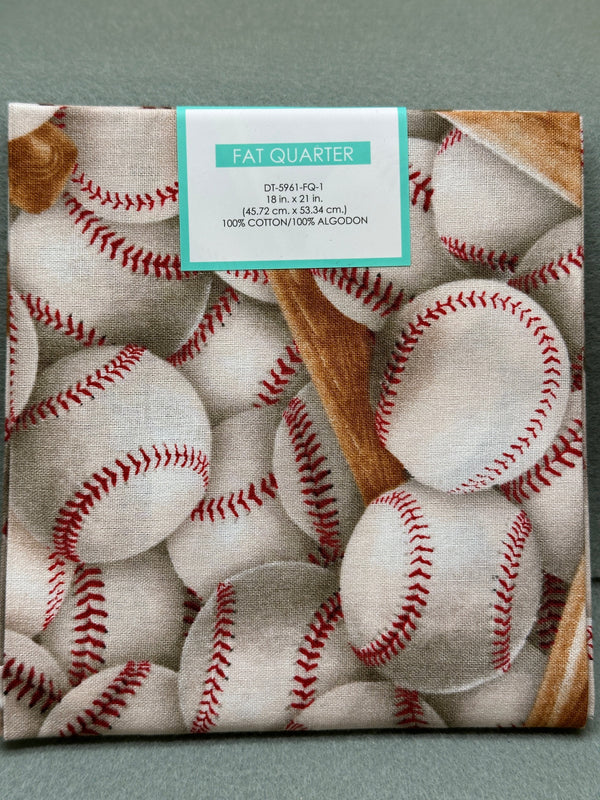 Fat Quarter - Baseball - 18 in. x 21 in.  - 100% Cotton