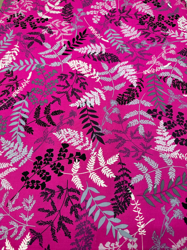 Ferns on Pink Cotton Pattern - Quilting Fabric - 44/45" Wide - 100% Cotton - Sec 1