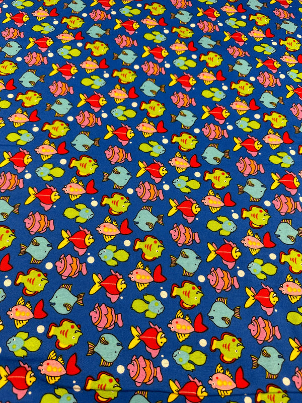 Fish on Blue Flannel - Cotton Flannel Fabric -  44/45" Wide - 100% Cotton