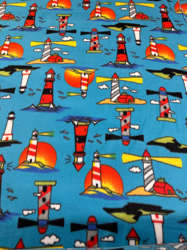 Light Houses on Fleece Fabric - 58/60" Wide