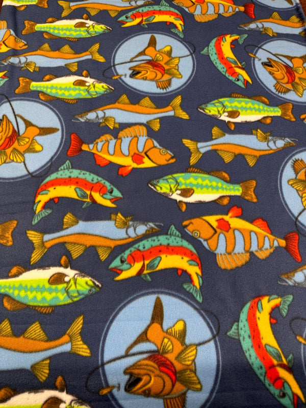 Fish on Fleece Fabric - 58/60" Wide