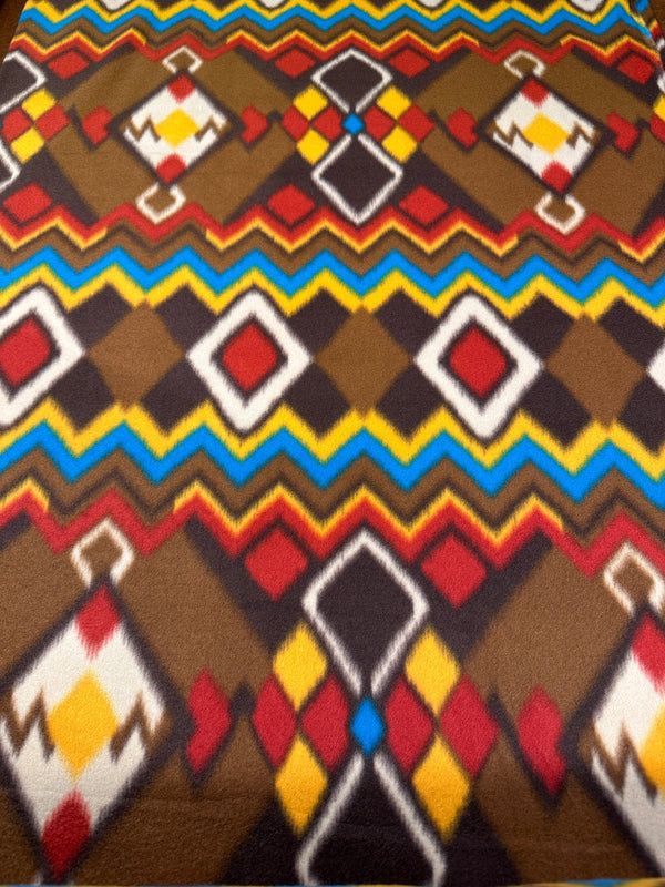 Native American Blanket Pattern - Brown - Fleece Fabric - 58/60" Wide