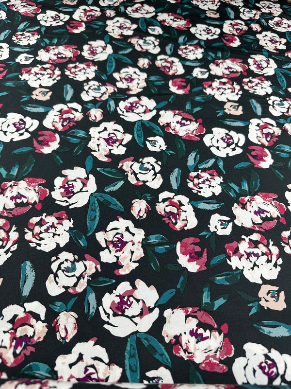 Floral on Black Cotton Fabric - 44/45" Wide - 100% Cotton - AI2
