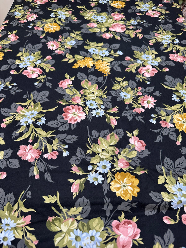 Flowers on Black - Cotton Fabric - 44/45" Wide - 100% Cotton - sec5