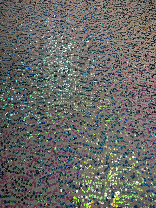 Full Sequin Two Way Stretch on Baby Blue Spandex - Fashion Fabric - 54" Wide