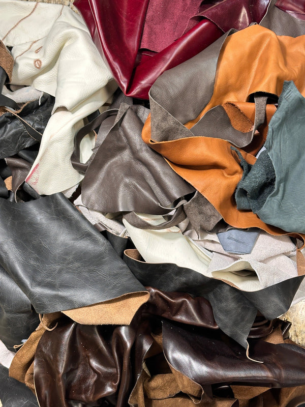 Genuine Leather - Remnant Scrap Bag - 3 LB - (Random Colors, Shapes & Sizes)