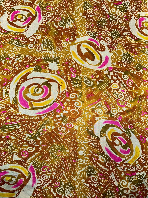 Gold, Yellow, Brown, Swirl Pattern - 100% Silk - 44/45" Wide