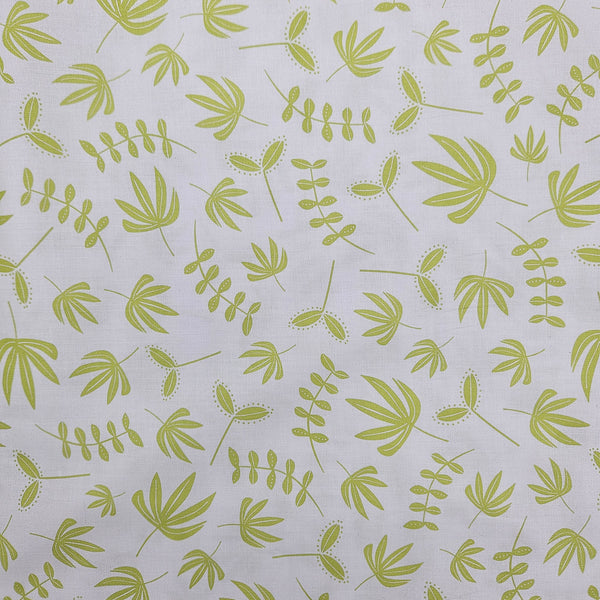 Green Leaves with White Background Quilting Fabric by Figo sec1