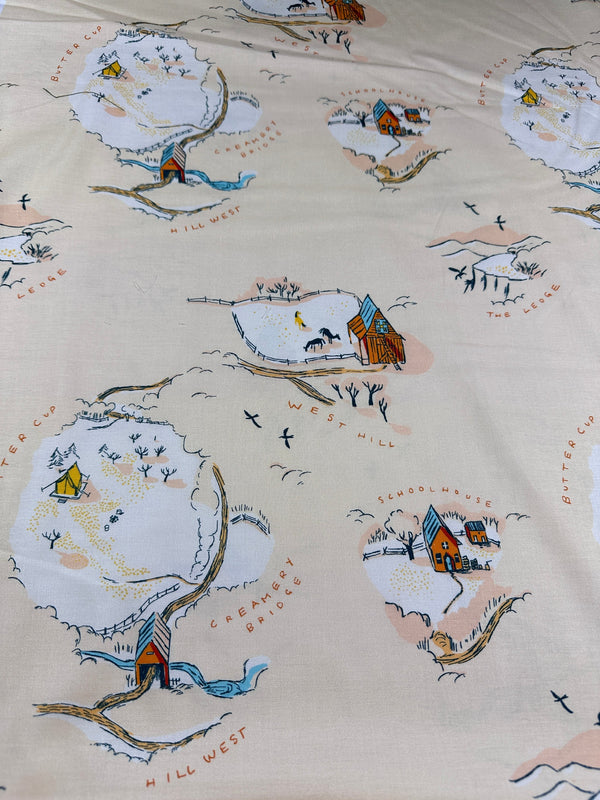 Heather Ross - West Hill Buttercup Map - Cotton Fabric - 44/45" Wide - 100% Cotton - AI2