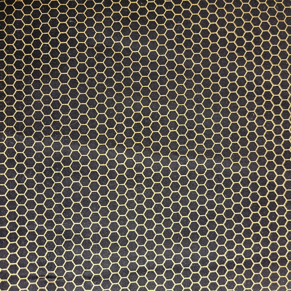Honeycomb: Black and Metallic Gold Quilting Fabric by Kanvas Studios