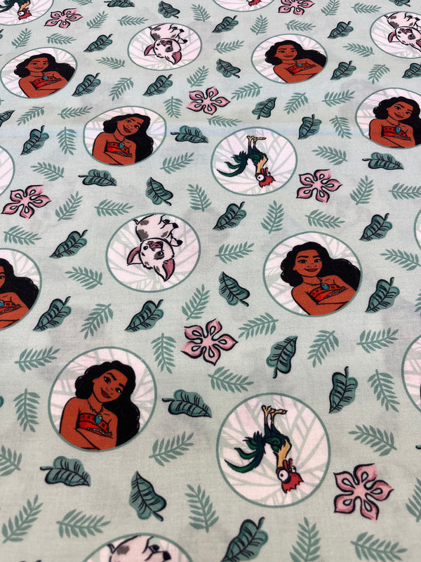 Princess Moana leaves-100% cotton, 44” wide and $4.99 per yd.