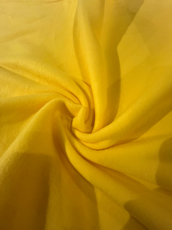 Lemon fleece.  58” wide, 100% polyester and $6.99 per yd.