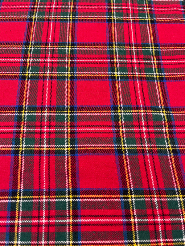 Red plaid flannel.  Yarn dyed flannel, 58” wide, 100% cotton and $6.99 per yd.