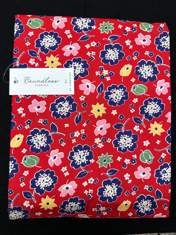 Boundless Fabrics - Tulips Red - 4 yard Pre-Cut - 44/45" Wide - 100% Cotton